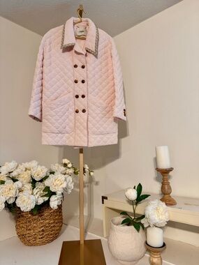 Fendi Light Pink Quilted Double-Breasted Pea Coat